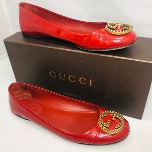 GUCCI Vernice Crystal Rose Bed Flats Size 38/8